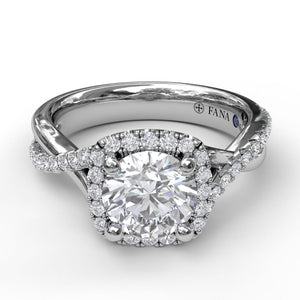 Cushion Halo With Diamond And Gold Twist Engagement Ring