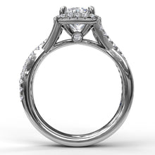 Load image into Gallery viewer, Cushion Halo With Diamond And Gold Twist Engagement Ring