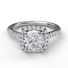 Load image into Gallery viewer, Delicate Cushion Halo Engagement Ring With Pave Shank