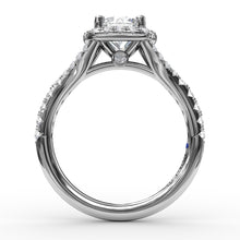 Load image into Gallery viewer, Classic Diamond Halo Engagement Ring with a Subtle Split Band