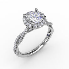 Load image into Gallery viewer, Classic Round Diamond Halo Engagement Ring With Twist Diamond Band