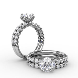 Contemporary Round Diamond Solitaire Engagement Ring With Diamond Band