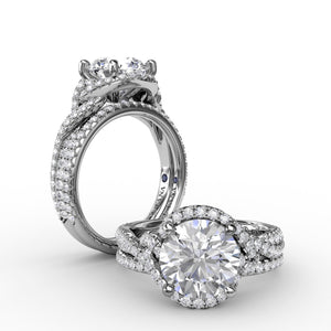 Contemporary Round Diamond Halo Engagement Ring With Twisted Shank