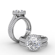 Load image into Gallery viewer, Seamless Pavé Diamond Double Halo Engagement Ring