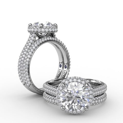 Seamless Pavé Diamond Double Halo Engagement Ring