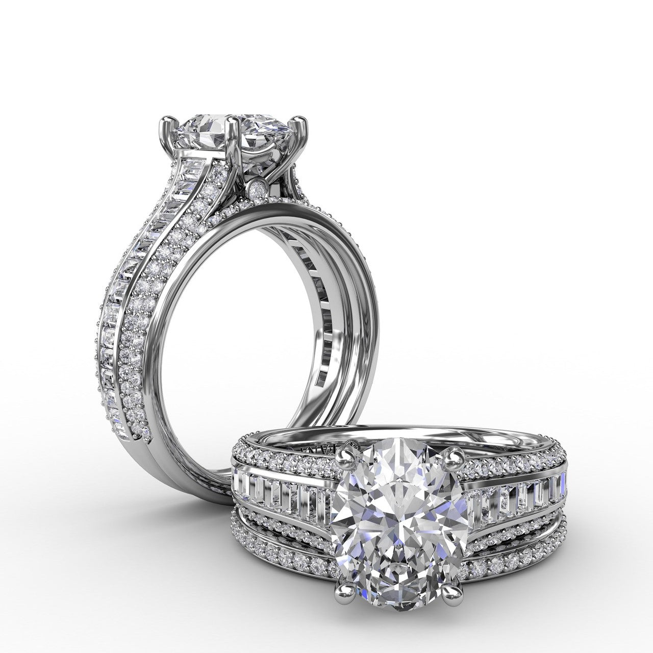 FANA Contemporary Diamond Solitaire Engagement Ring With Baguettes and