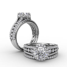 Load image into Gallery viewer, Classic Round Diamond Halo Engagement Ring With Triple-Row Diamond Band