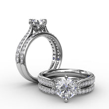 Load image into Gallery viewer, Contemporary Diamond Solitaire Engagement Ring With Tapered Diamond Band