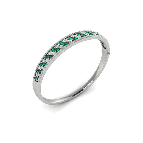 Vlora Adella 14K Diamond and Emerald Hinged Bangle (Diamond 2.09CTW/ Emerald 1.69CTW)