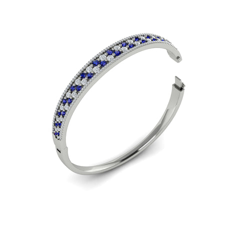 Vlora Adella 14K Diamond and Blue Sapphire Hinged Bangle (Diamond 2.09CTW/ Sapphire 1.95CTW)