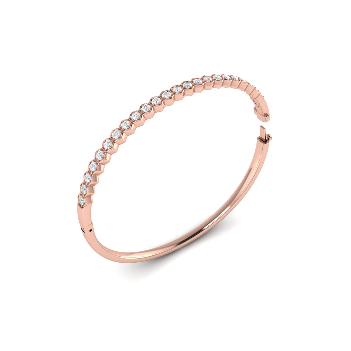 Vlora Serafina 14K Diamond Honeycomb Hinged Bangle (Diamond 1.38CTW)