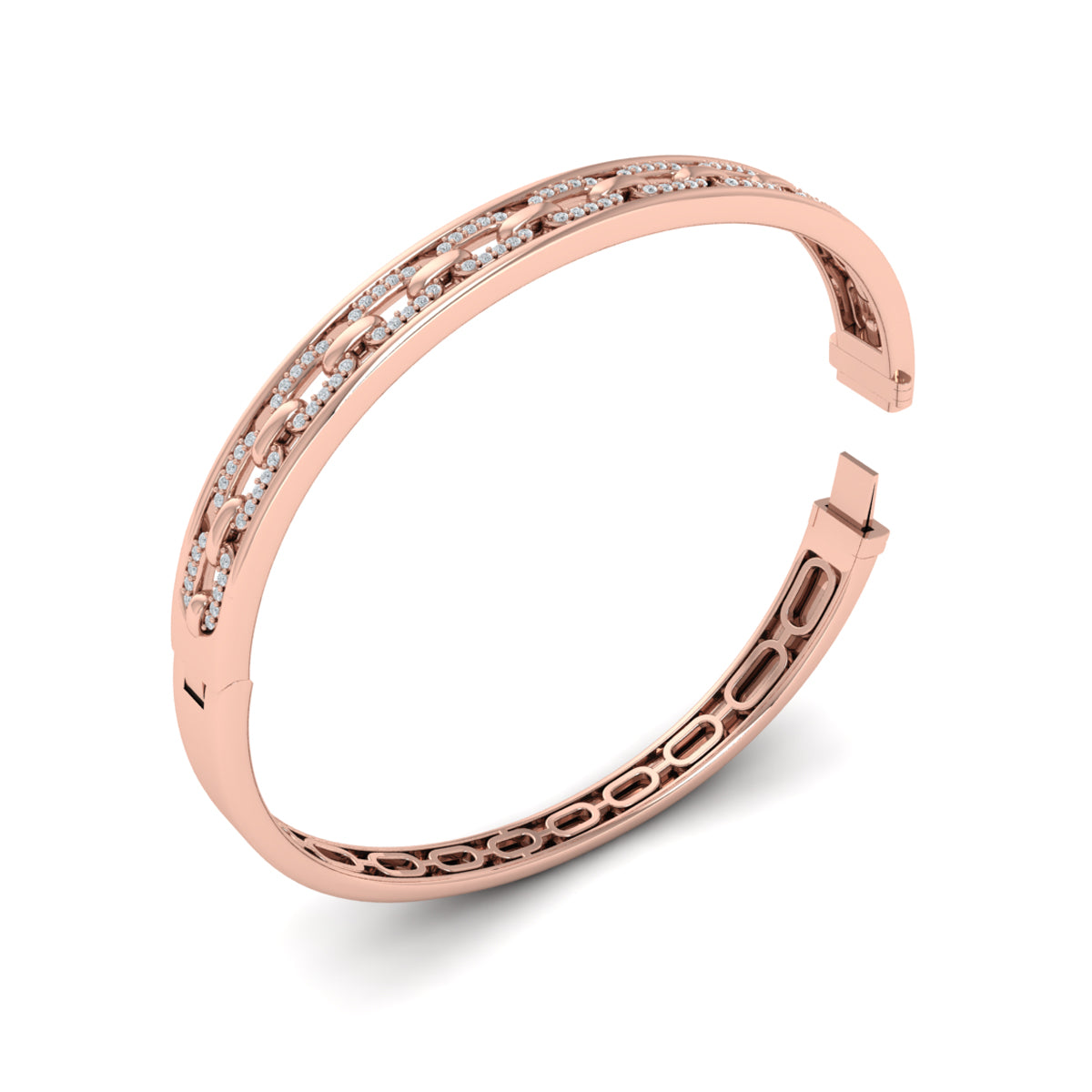 Vlora Adella 14K Reverse Channel Set Link with Diamonds Hinged Bangle (Diamond 0.61CTW)