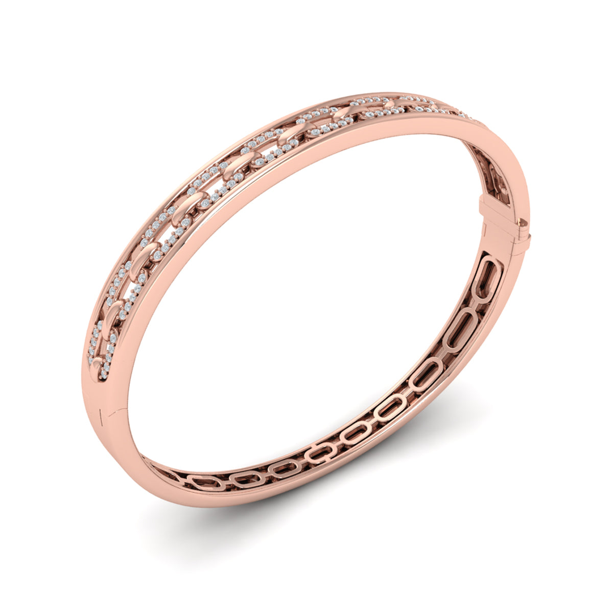 Vlora Adella 14K Reverse Channel Set Link with Diamonds Hinged Bangle (Diamond 0.61CTW)