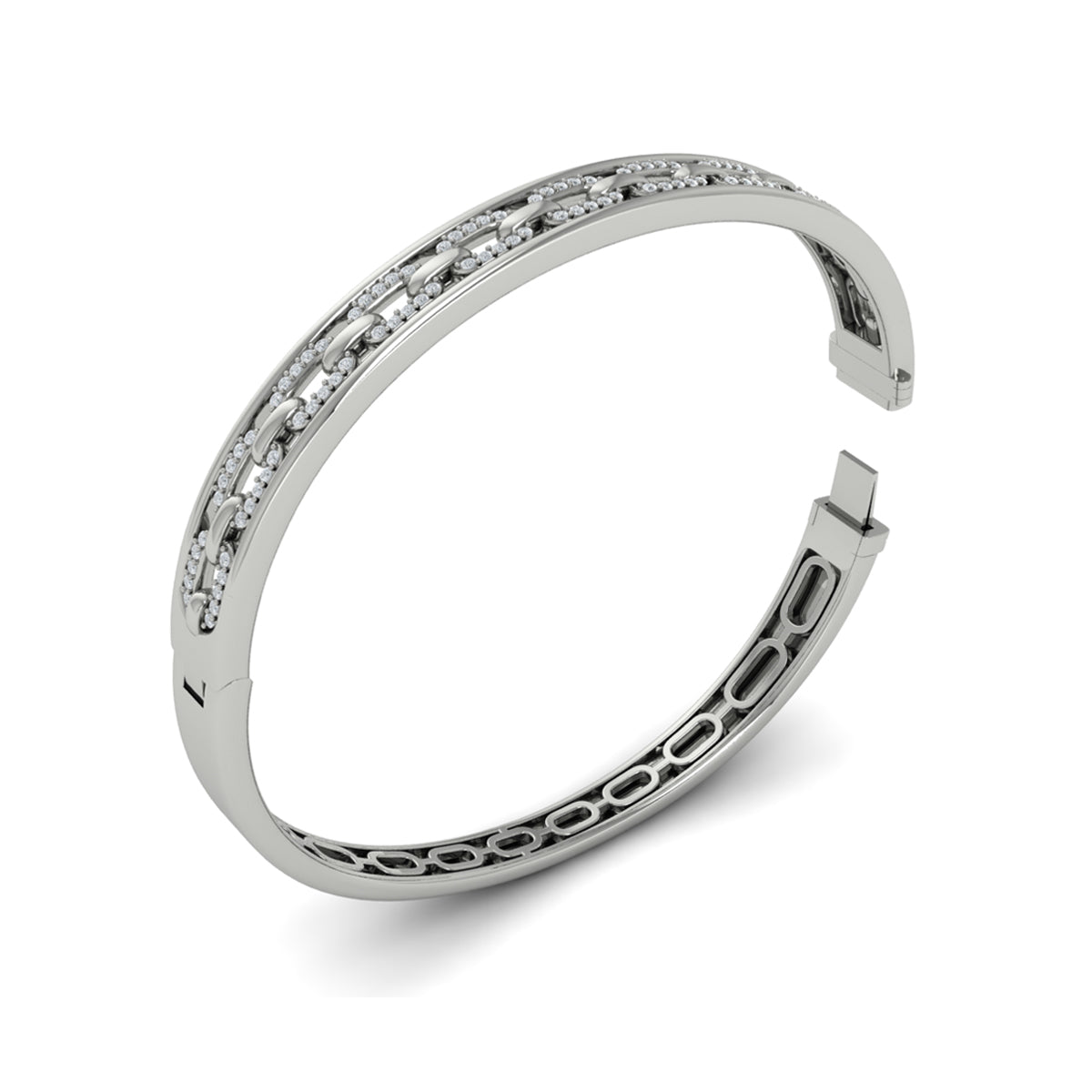 Vlora Adella 14K Reverse Channel Set Link with Diamonds Hinged Bangle (Diamond 0.61CTW)