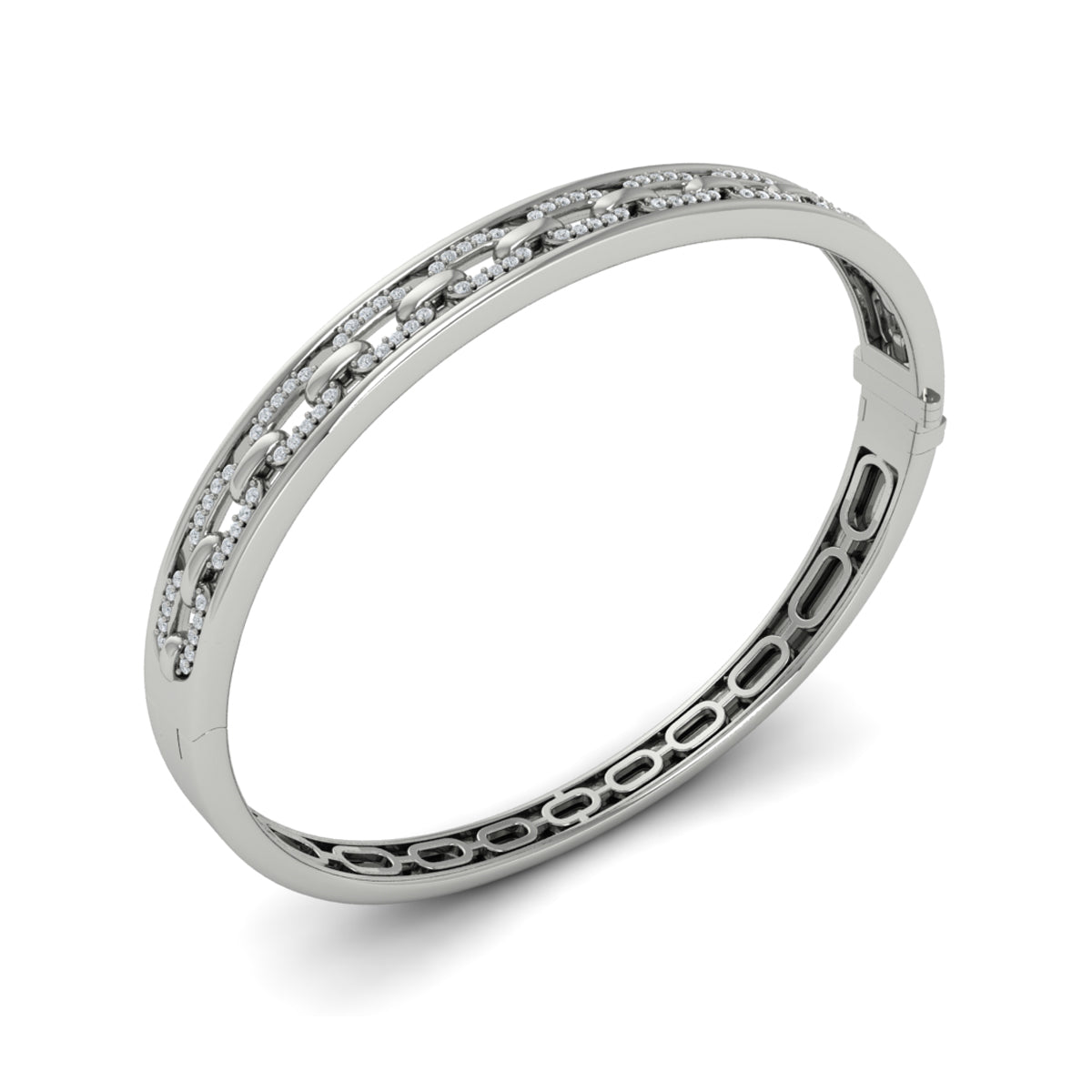 Vlora Adella 14K Reverse Channel Set Link with Diamonds Hinged Bangle (Diamond 0.61CTW)