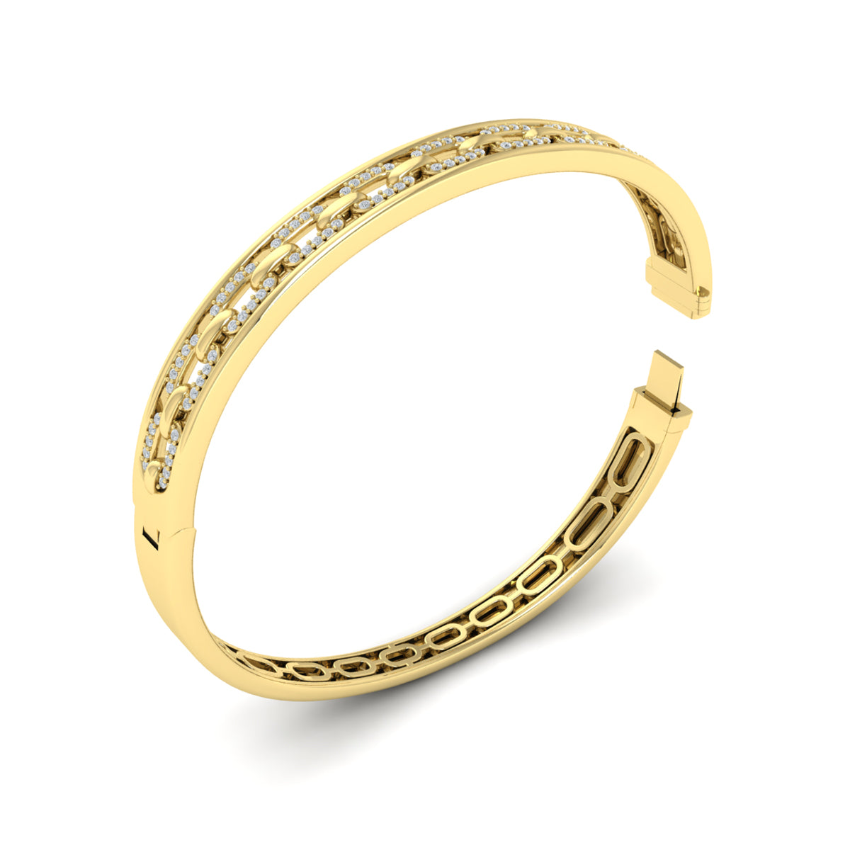 Vlora Adella 14K Reverse Channel Set Link with Diamonds Hinged Bangle (Diamond 0.61CTW)