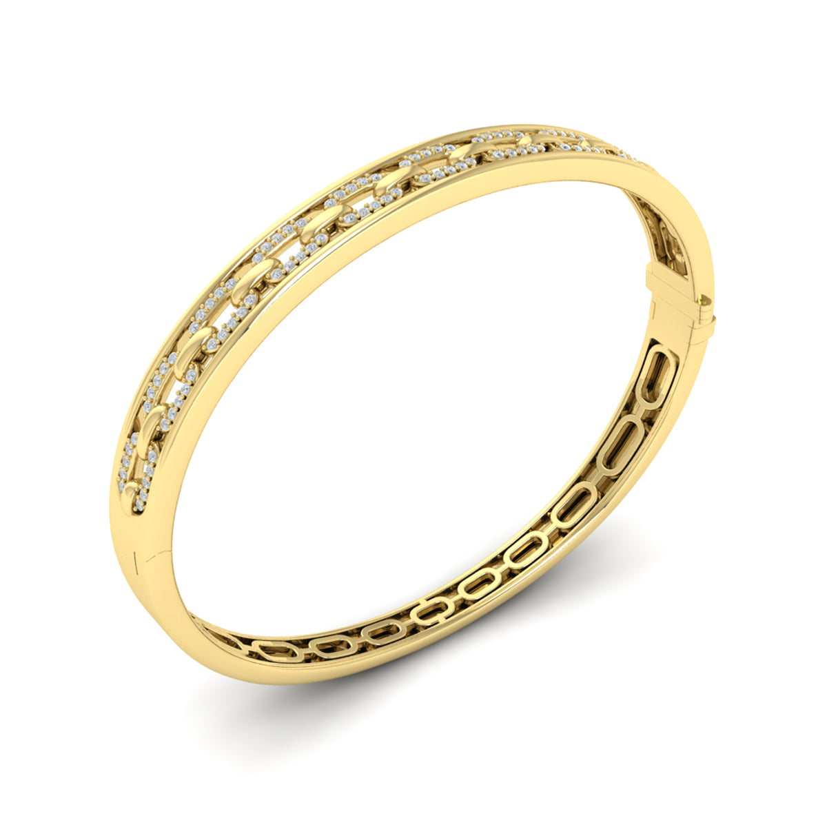 Vlora Adella 14K Reverse Channel Set Link with Diamonds Hinged Bangle (Diamond 0.61CTW)