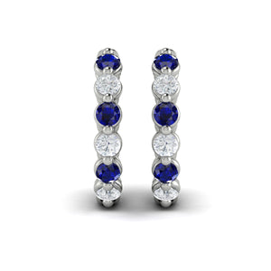 Vlora Adella 14K Gold Diamond and Blue Sapphire Twist Huggie Hoop Earrings (Diamond 0.33CTW, Blue Sapphire 0.48CTW )