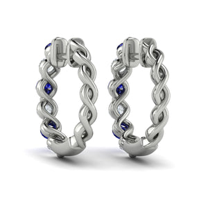 Vlora Adella 14K Gold Diamond and Blue Sapphire Twist Huggie Hoop Earrings (Diamond 0.33CTW, Blue Sapphire 0.48CTW )