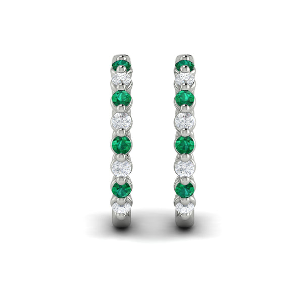 Vlora Adella 14K Gold Diamond and Emerald Twist Huggie Hoop Earrings (Diamond 0.36CTW, Emerald 0.43CTW )