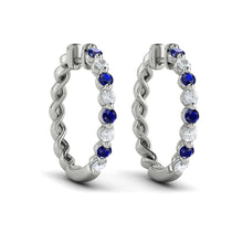 Load image into Gallery viewer, Vlora Adella 14K Gold Diamond and Blue Sapphire Twist Huggie Hoop Earrings (Diamond 0.36CTW, Blue Sapphire 0.52CTW )