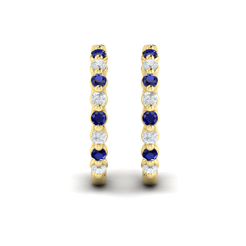 Vlora Adella 14K Gold Diamond and Blue Sapphire Twist Huggie Hoop Earrings (Diamond 0.36CTW, Blue Sapphire 0.52CTW )