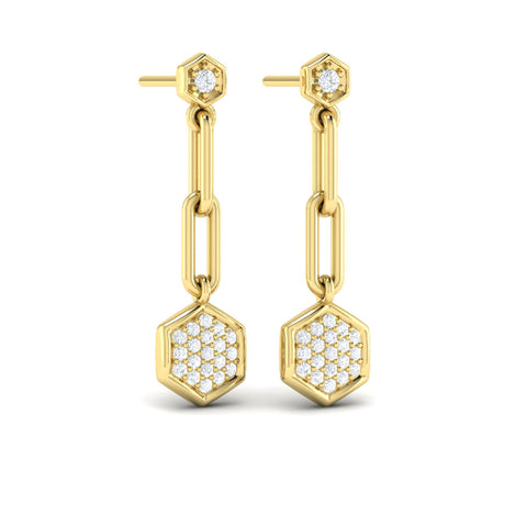 Vlora Serafina 14K Diamond Honeycomb Link Long Drop Statement Earrings (0.39CTW)