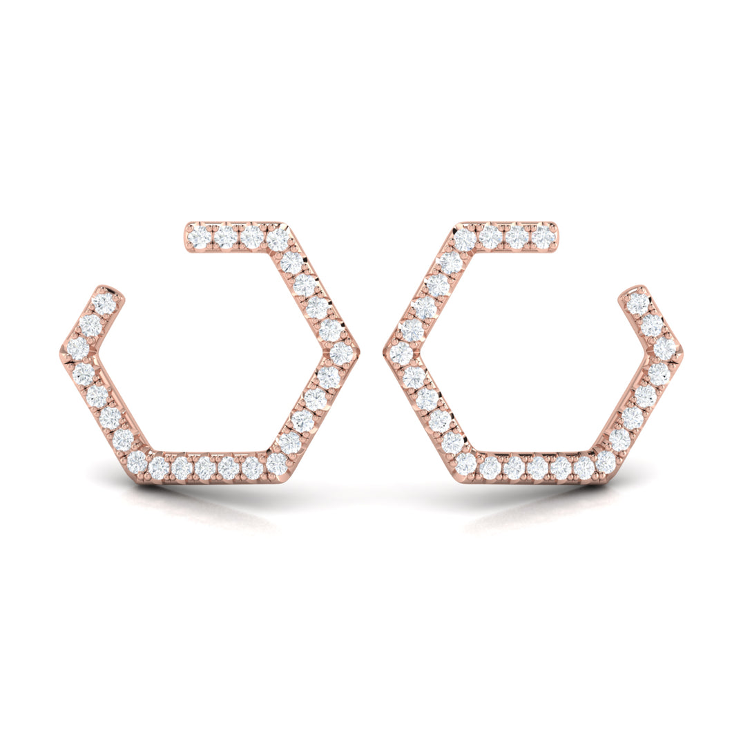 Vlora Serafina 14K Diamond Forward-Facing Honeycomb Open Hoop Earrings (0.59CTW)