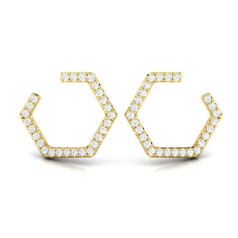 Vlora Serafina 14K Diamond Forward-Facing Honeycomb Open Hoop Earrings (0.59CTW)