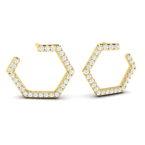 Vlora Serafina 14K Diamond Forward-Facing Honeycomb Open Hoop Earrings (0.59CTW)