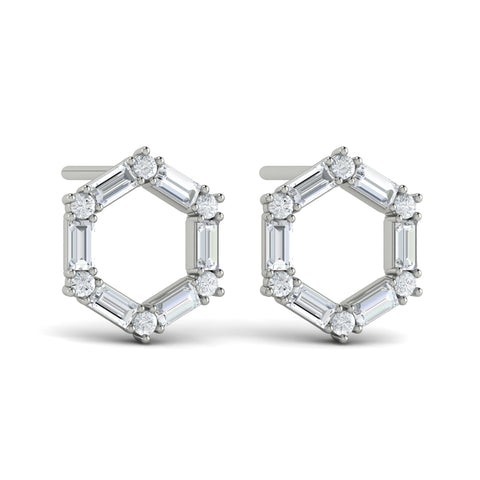 Vlora Karina 14K Diamond Baguette Open Honeycomb Stud Earrings (1.19CTW)