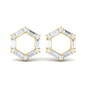 Vlora Karina 14K Diamond Baguette Open Honeycomb Stud Earrings (1.19CTW)