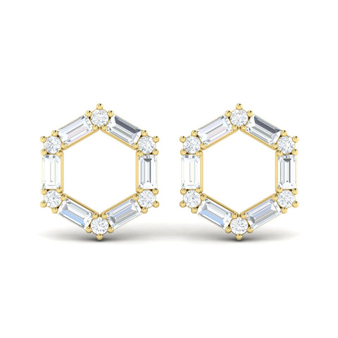 Vlora Karina 14K Diamond Baguette Open Honeycomb Stud Earrings (1.19CTW)