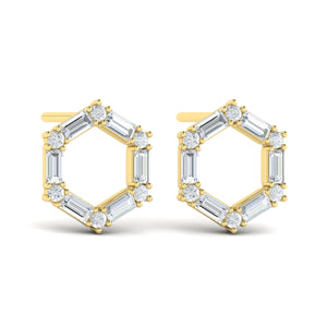 Vlora Karina 14K Diamond Baguette Open Honeycomb Stud Earrings (1.19CTW)