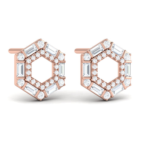 Vlora Karina 14K Diamond Baguette Double Row Open Honeycomb Stud Earrings (0.76CTW)