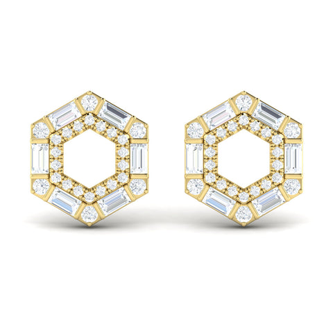 Vlora Karina 14K Diamond Baguette Double Row Open Honeycomb Stud Earrings (0.76CTW)