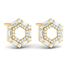 Load image into Gallery viewer, Vlora Karina 14K Diamond Baguette Double Row Open Honeycomb Stud Earrings (0.76CTW)