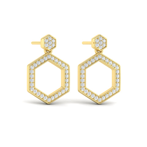 Vlora Serafina 14K Channel Set Diamond Open Honeycomb Drop Stud Earrings (0.59CTW)