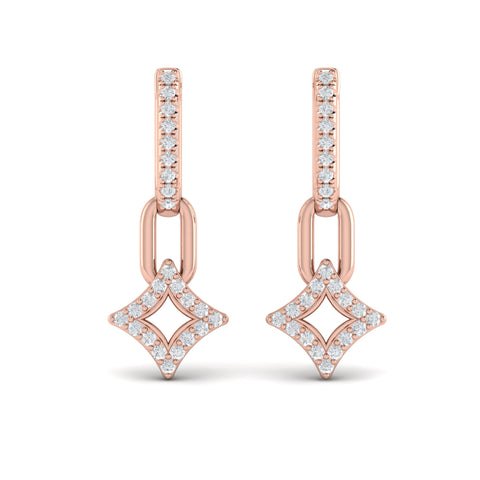 Vlora Reina14K Diamond Star and Link Drop Huggie Earrings (0.42CTW)