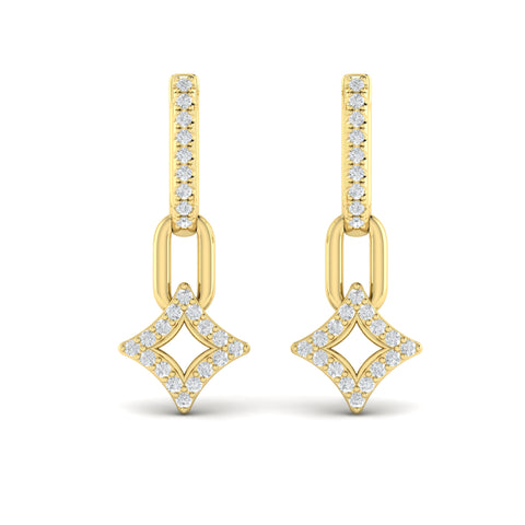 Vlora Reina14K Diamond Star and Link Drop Huggie Earrings (0.42CTW)