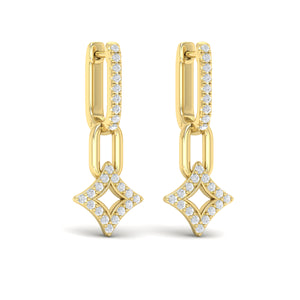 Vlora Reina14K Diamond Star and Link Drop Huggie Earrings (0.42CTW)