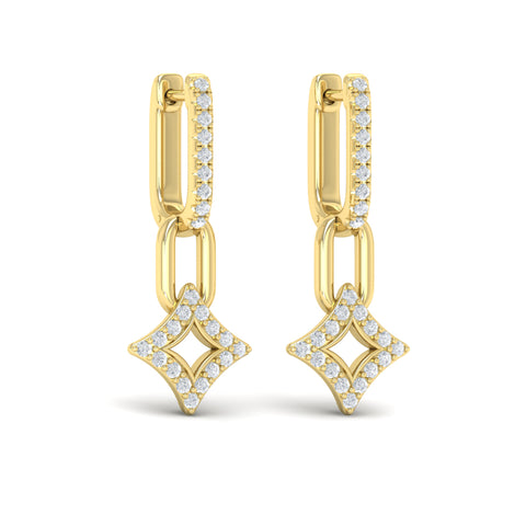 Vlora Reina14K Diamond Star and Link Drop Huggie Earrings (0.42CTW)