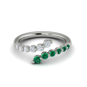 Vlora Adella14K Diamond and Emerald Open Wrap Ring (0.26CTW Diamond, 0.31CTW Emerald)