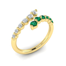 Load image into Gallery viewer, Vlora Adella14K Diamond and Emerald Open Wrap Ring (0.26CTW Diamond, 0.31CTW Emerald)