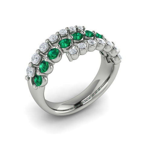 Vlora Adella 14K Diamond and Emerald Three Row Wrap Ring (0.52CTW Diamond, 0.63CTW Emerald)