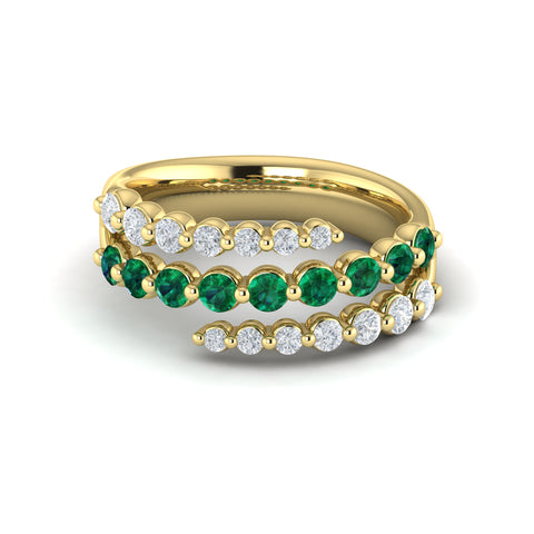 Vlora Adella 14K Diamond and Emerald Three Row Wrap Ring (0.52CTW Diamond, 0.63CTW Emerald)