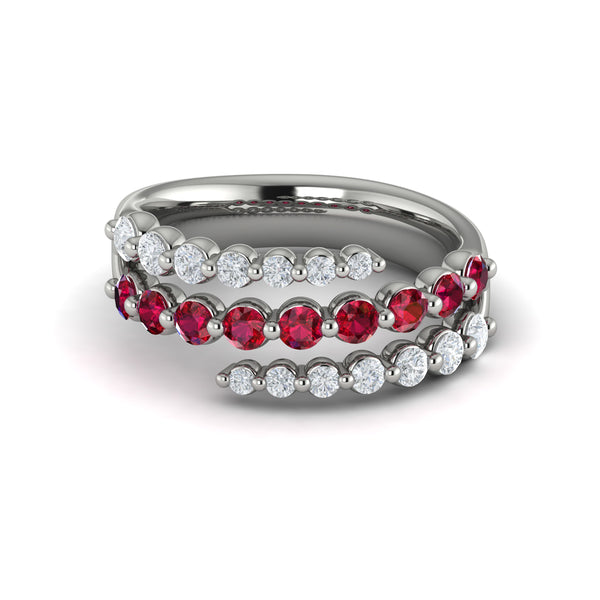 Vlora Adella14K Diamond and Ruby Three Row Wrap Ring (0.52CTW Diamond, 0.77CTW Ruby)