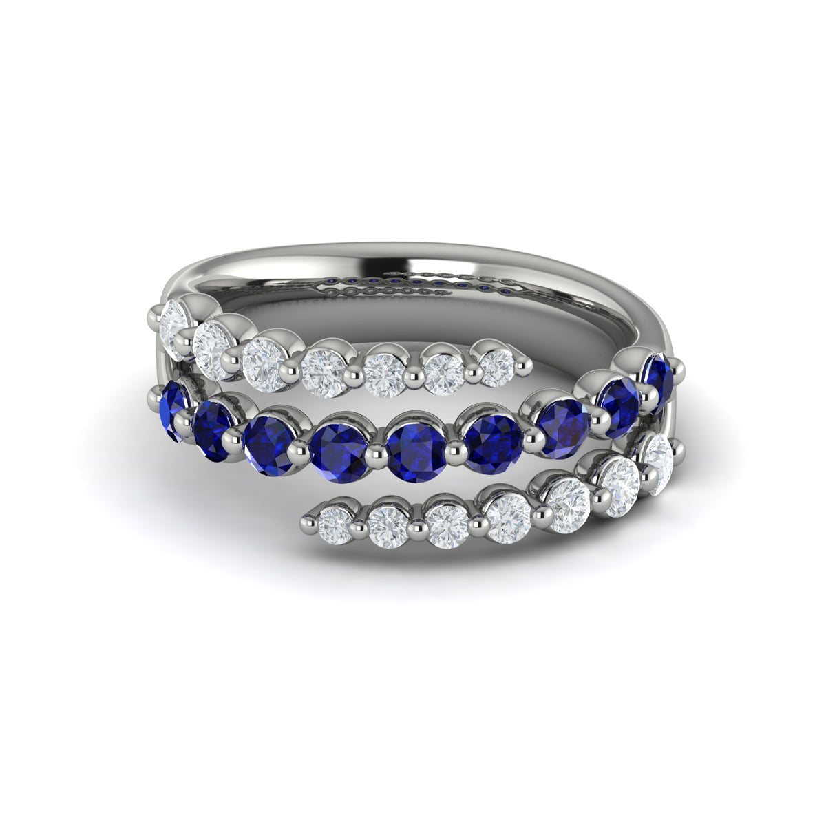 Vlora Adella 14K Diamond and Blue Sapphire Three Row Wrap Ring Diamond, Blue Sapphire)