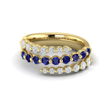 Load image into Gallery viewer, Vlora Adella 14K Diamond and Blue Sapphire Three Row Wrap Ring (0.52CTW Diamond, 0.77CTW Blue Sapphire)