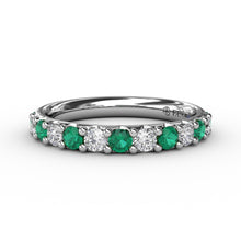 Load image into Gallery viewer, Emerald and Diamond Shared Prong Anniversary Band